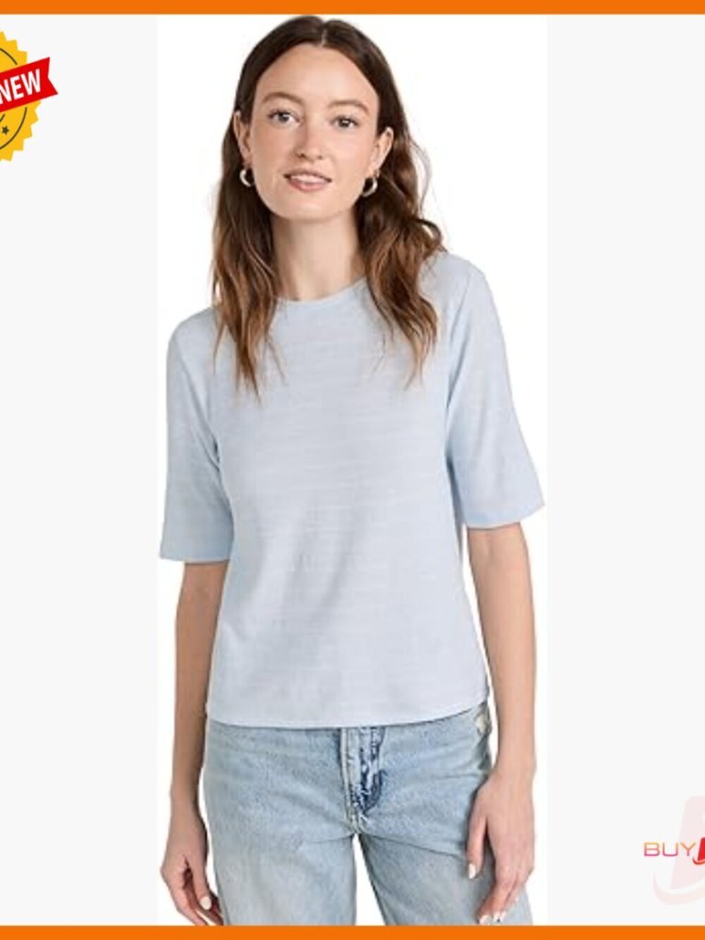 Striped Relaxed Elbow Sleeve Crew Neck Tee, Regular Fit, Peruvian Cotton